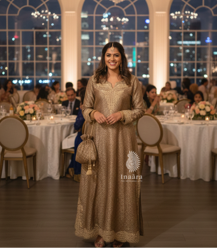 Kurta with Potli Bag-Golden