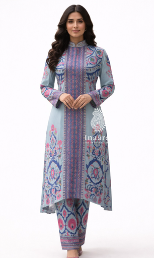 Printed Co-Ord Set-Dusty Blue