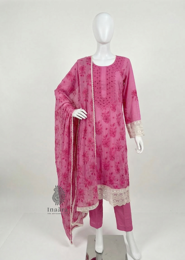 Chiffon Chikan Thread Suit 3pc