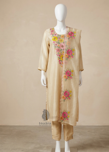 Kurta Set/3 pcs-Buttercream Yellow