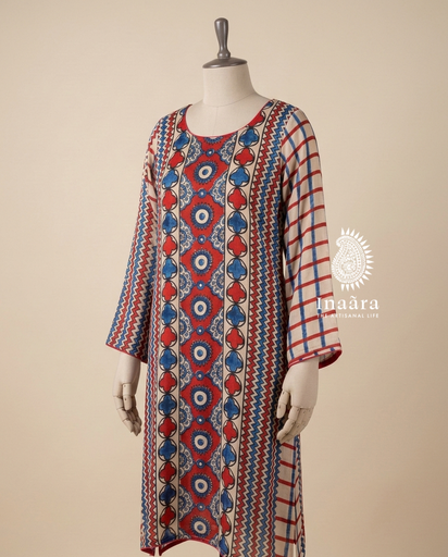 Modal Silk Ajrakh Kurta - Red 03