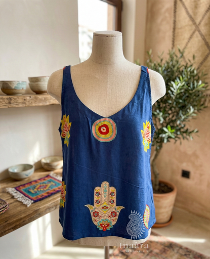 Rita Spaghetti Top-Blue/Hamsa