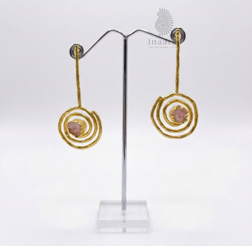 Raw Stone Dangling Earrings-Pink Quartz