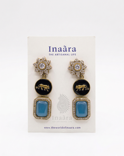 أقراط قط الكوغر بالمينا – أزرق