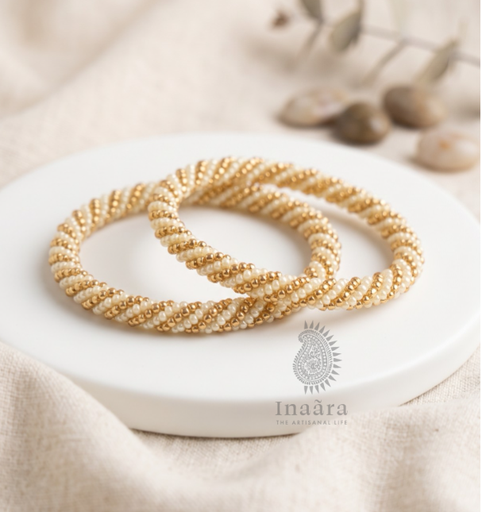 Beaded Bangles-  White/2pcs