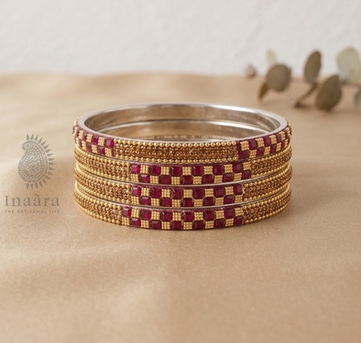 Stone Bangle Maroon -Set of 4