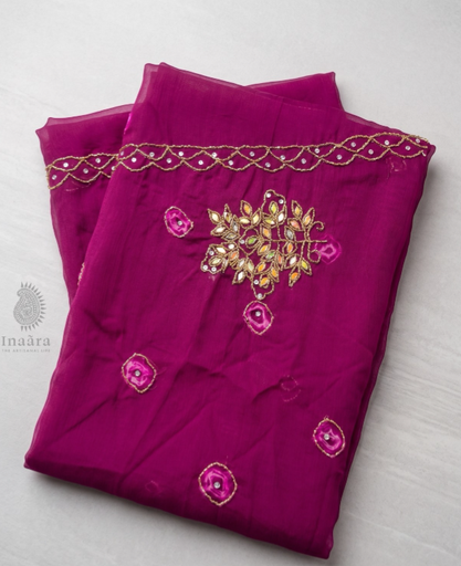 Tie & Die Saree w/ Cut Dana Work- Purple