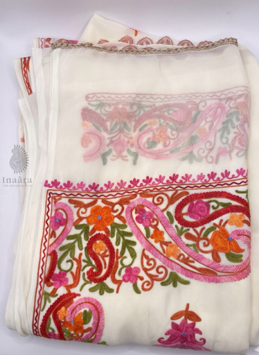 Kashmiri Aari Work Saree - White