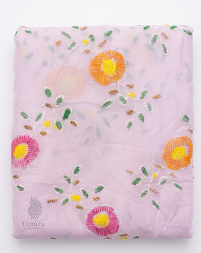 Hand Painted Pink Organza Saree