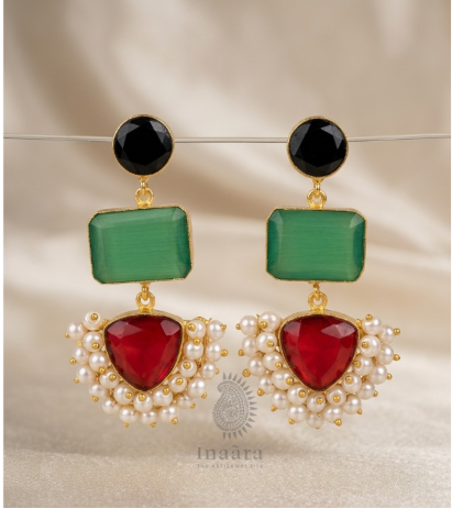 [earrings, jewellery, dangles,] Pearl & Leaf Chandelier Drop Earrings