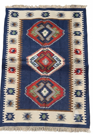 [inaara_sp00031] Azeri Blue Handwoven Dhurrie(6x4ft)