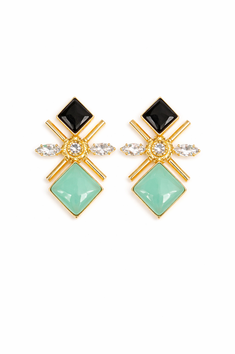 [inaara_sp00112] Black onyx and Aqua Chalcedony earrings