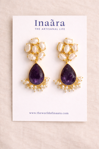 [inaara_sp00011] Amethyst & Pearl Bespoke Earrings