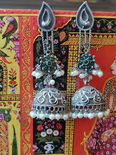 [inaara_sp00621] Silver Tone Jhumkas