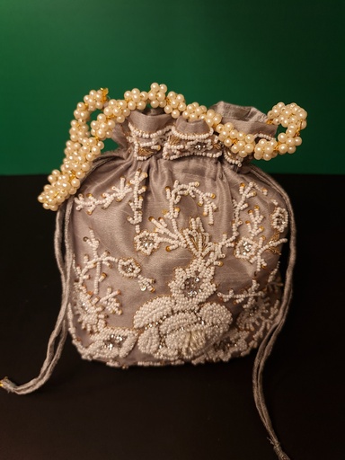 [inaara_sp00469] Embroided Potli Bag-Gray