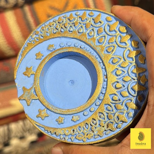 [inaara_sp00132] Candle Holder Chand Taara-L.Blue/Gold