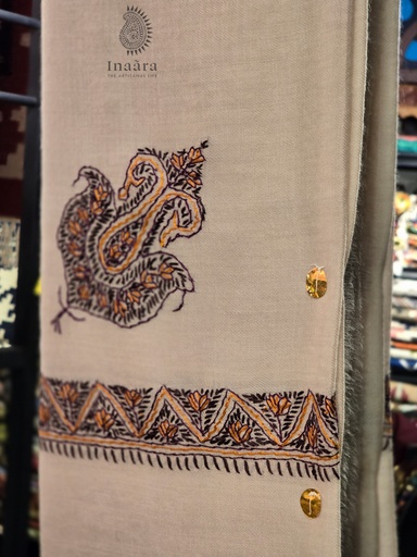 [inaara_sp00294] Handmade Semi-Pashmina Ghutra- Beige