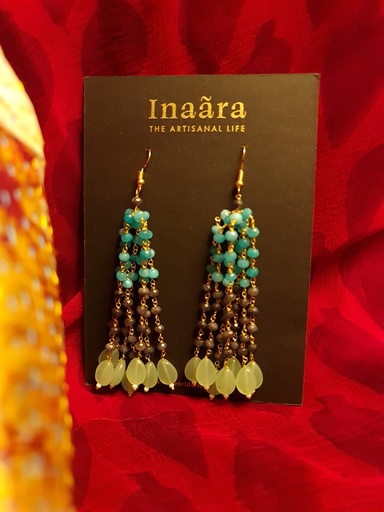 [inaara_sp00229] أقراط متدلية مرِحة للحفلات - باللون الأكوا