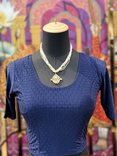 Crop Saree Blouse-Navy Blue