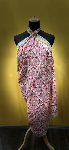 Block Printed Cotton Sarong-Pink/Red