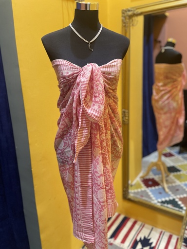 Block Printed Cotton Sarong-Pink
