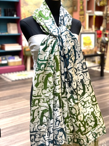 Fine Wool Stole/Scarf-Green Print