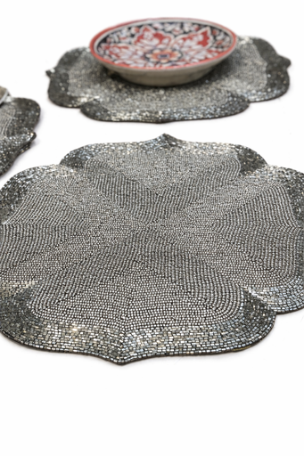 Glitz Silver Beaded Table Mat
