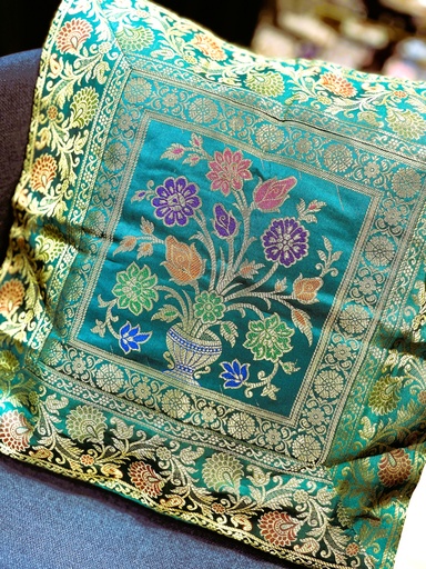 Floral Cushion Cover-Green