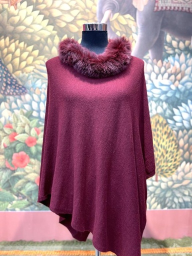 Cashmere Poncho w/Fur Trim Collar-Sky Blue (copy)
