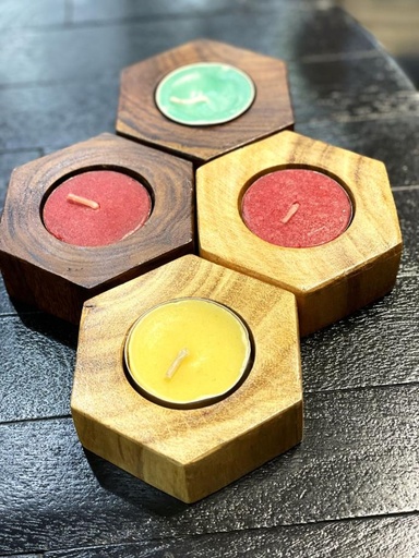 Wooden Hexagon T-Light Holder