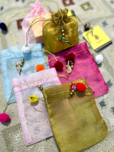 Small Organza Potli GiftPouch w/Pompom Drawstring
