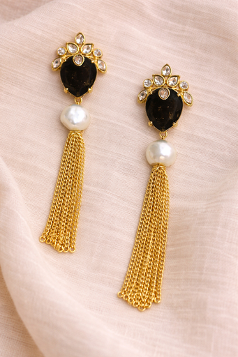 Black Onyx Gold Plated Earrings