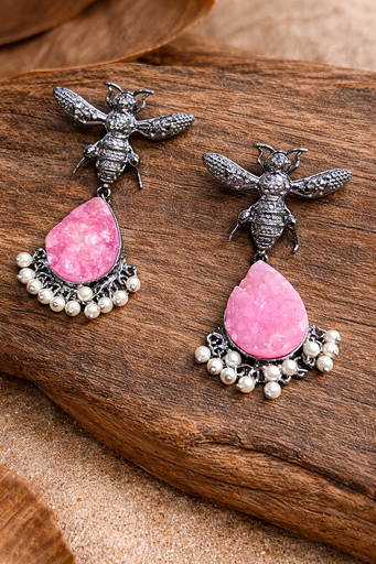 Druzy Quartz Bee Design Earrings