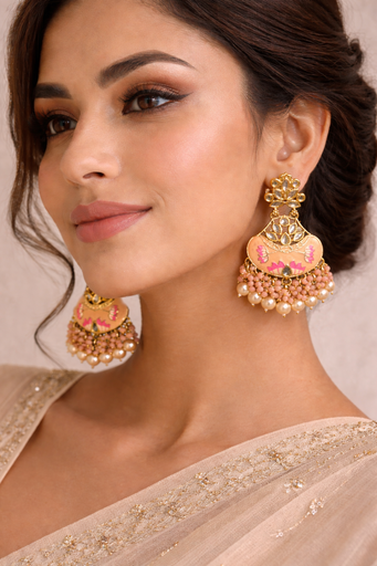 Ethnic Enamel Pearl Trimmed Earrings