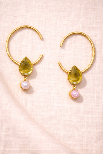 Lemon Quartz Gold-Toned Hoops Earrings