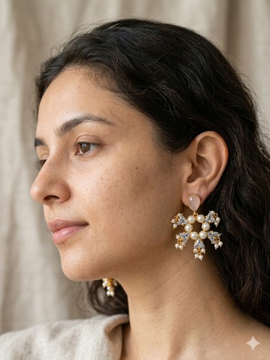 Rose Quartz Pearls w/Zirconia Intricate Earrings