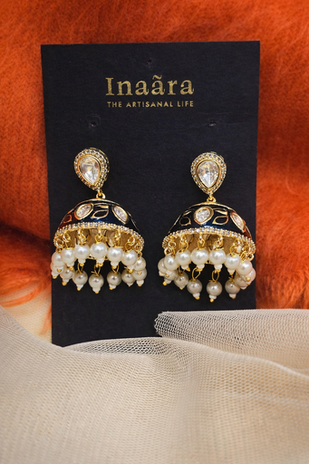 High gold meenakari jhumkas - black