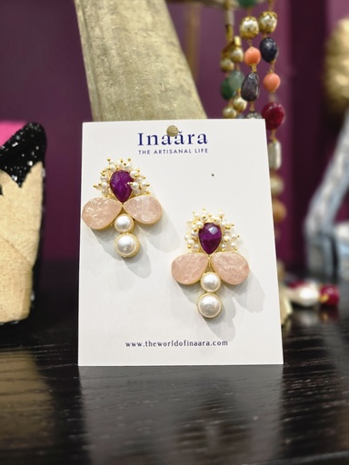 Rose Quartz w/Seed Pearls Earring