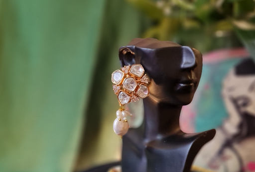 Moissanite Polki w/Pearl Earrings