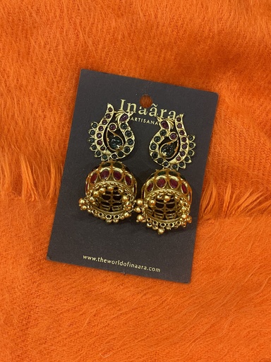 Oxidised Kudan Earrings w/ Green Beads & Pearls (copy)