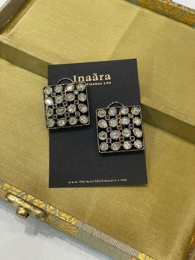 Squared Ruby Kundan Earrings