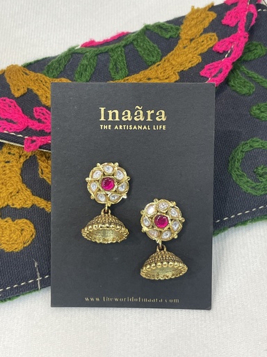 Lotus Kundan Jhumka Pink Earrings (copy)
