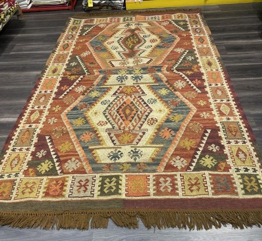 ترجمتها إلى العربية: سجادة دهُرِي زيانا منسوجة يدويًا – أحمر/برتقالي (8x5 قدم)