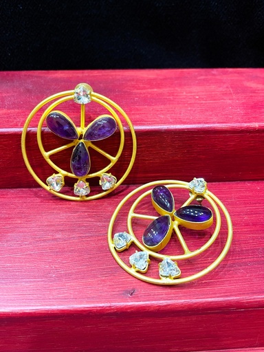 Amethyst&Cubic Zirconia Circle Earrings