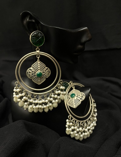 Oxidized Silver Jhumka Earrings w/Black Stone (copy)