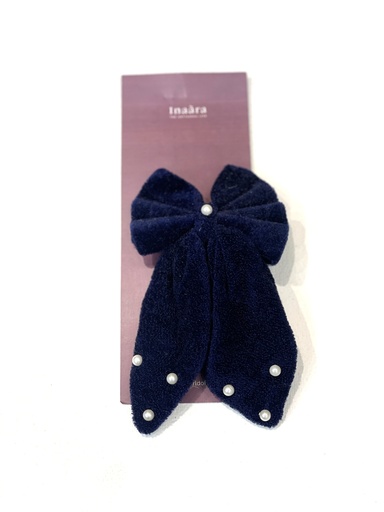 Blue Bow Clip w/ Pearl