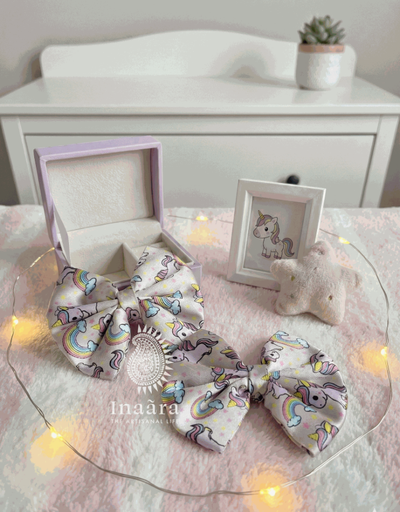 Printed Bow Hair Clips- Pink Unicorn