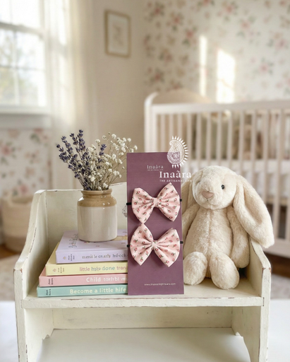 Pigtail Hair Bows- White Floral (copy)