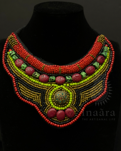 Tibetan Style Beaded Necklace- Red Green