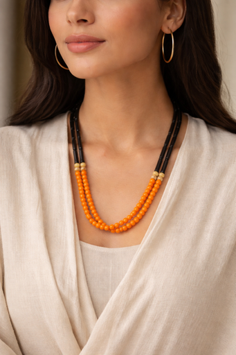 Beaded Necklace with Carved Flower Pendant (copy)
